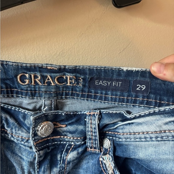 Grace Blue Ankle Cropped Jeans with Distressed Details - Picture 6 of 11
